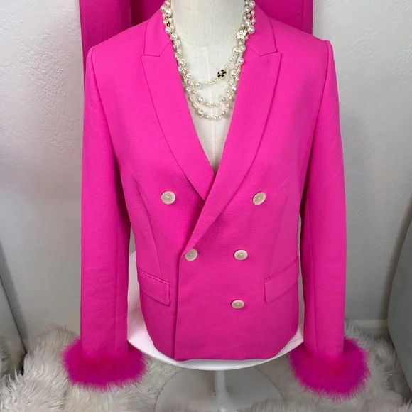 J. Crew Fuchsia Pink Parke Blazer with Custom Feather Trim Size 6 - Picture 2 of 14